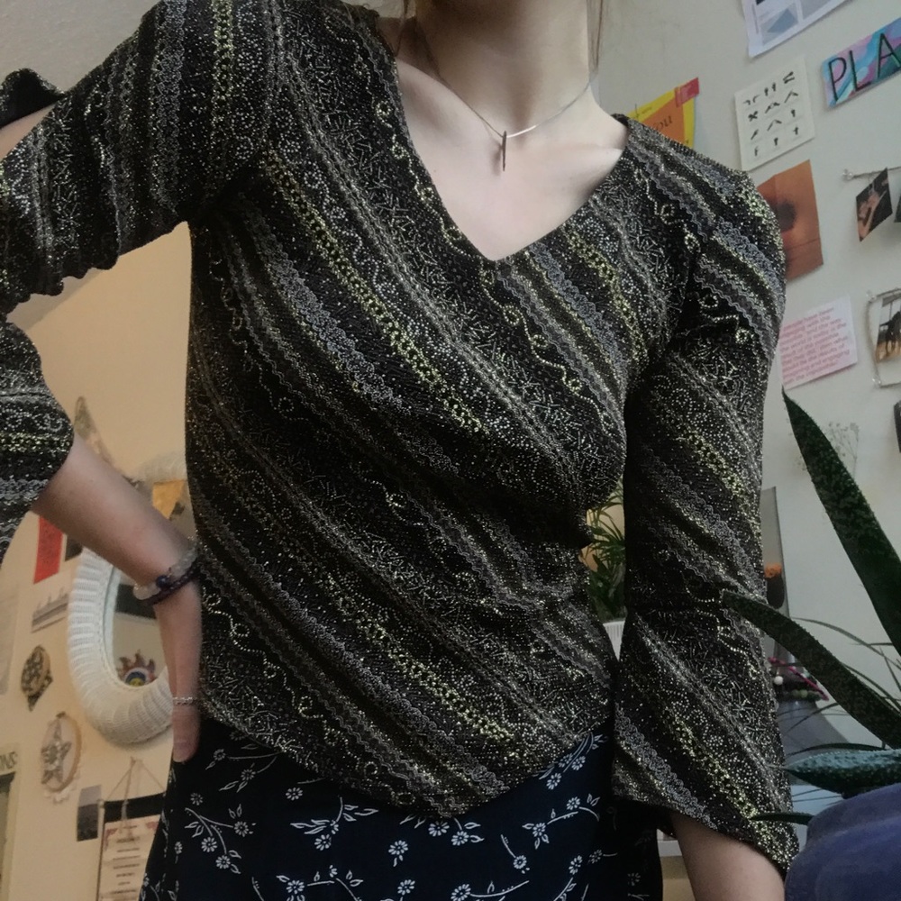 multi toned sparkle patterned asymmetrical top